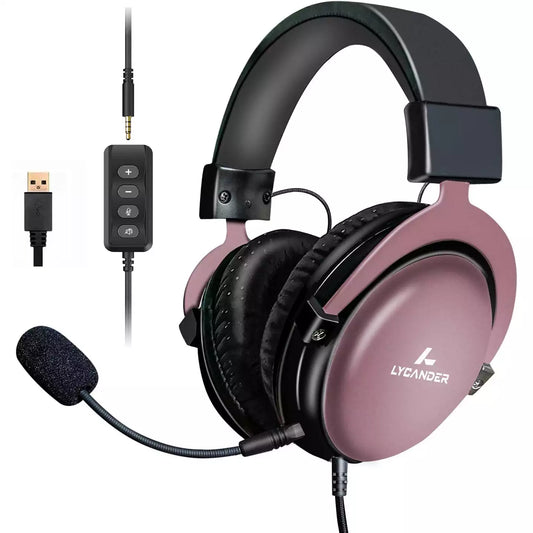 LYCANDER USB Headset with Detachable Microphone - (Premium - Black/Pink)