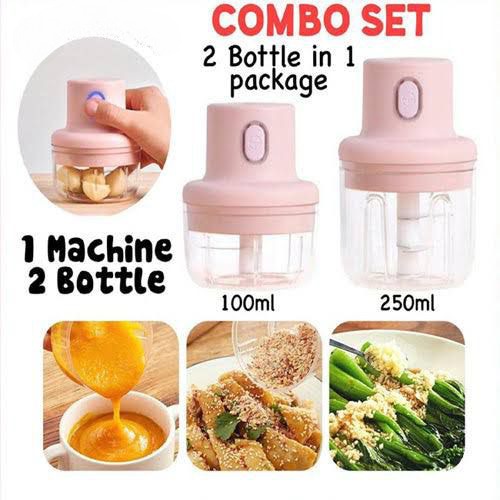 Electric Mini Grinder Food Chopper Combo Set (1 Machine 2 Bottle)